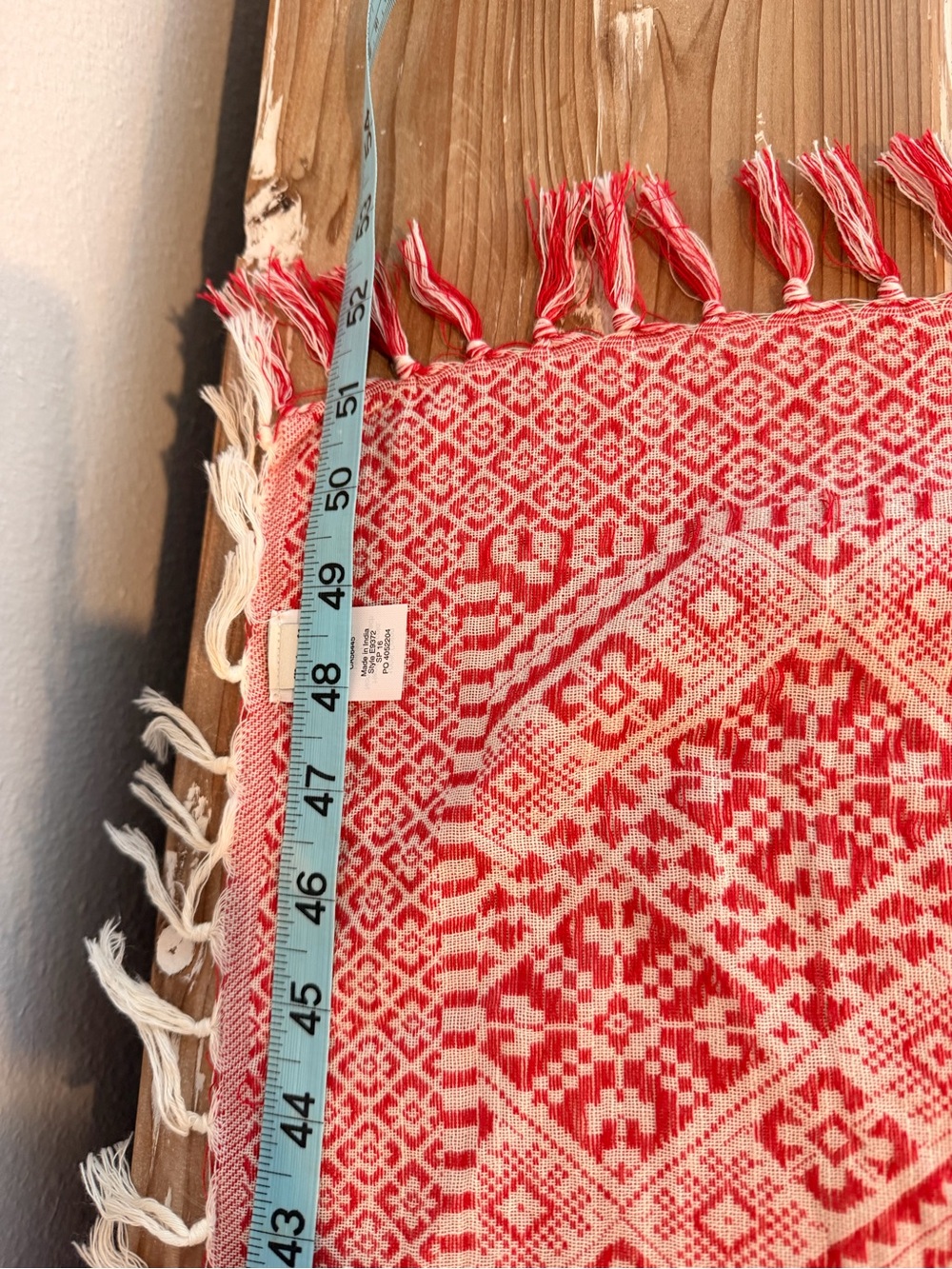 Madewell Red Boho Tassel Scarf Wrap Geometric Print Lightweight - Picture 9 of 9